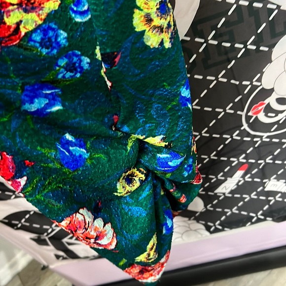 Zara Textured Green Floral Print Dress Gathered Side Size S Long Sleeve Bodycon - Picture 4 of 16